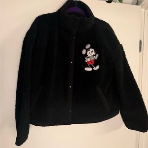 Disney Parks Black Fleece Jacket with Embroidered Mickey